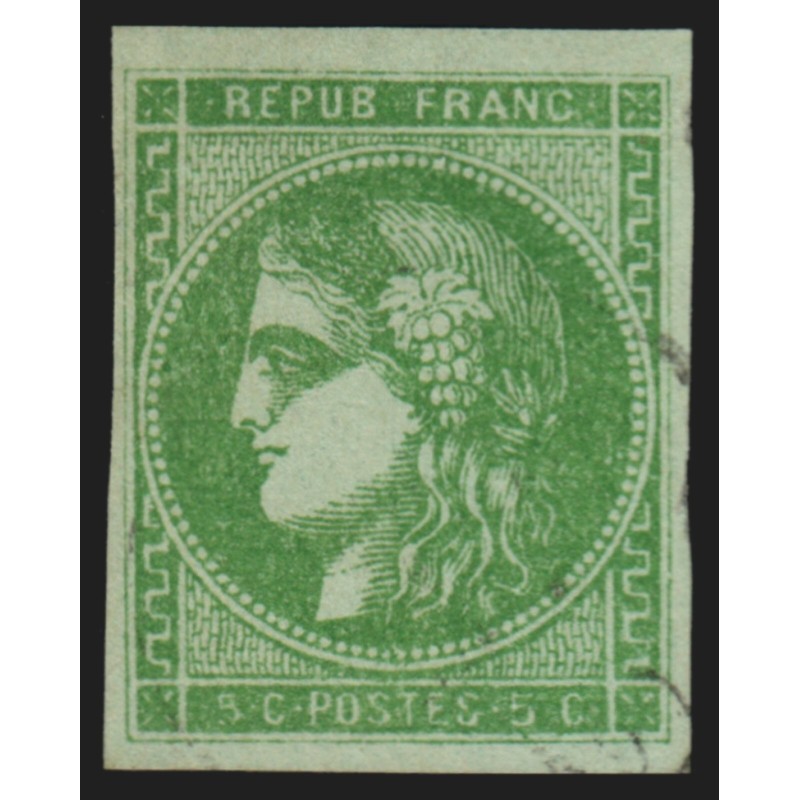 n°42B, Bordeaux, 5c vert-jaune, oblitération très légère, signé CALVES - TB