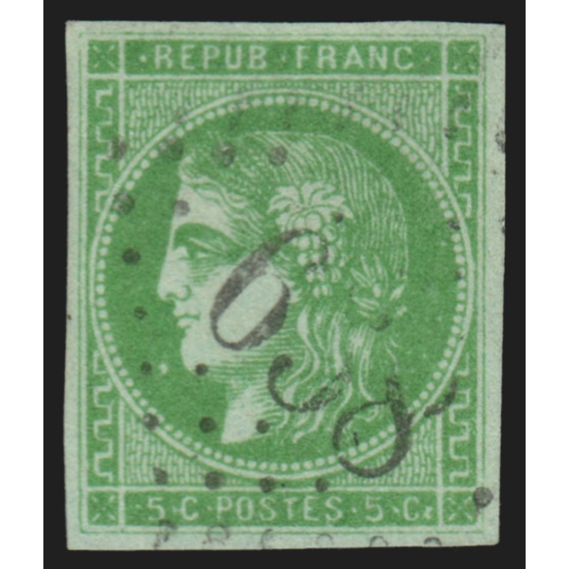 n°42B, Cérès Bordeaux, 5c vert-jaune, oblitéré losange Gros Chiffres - TB