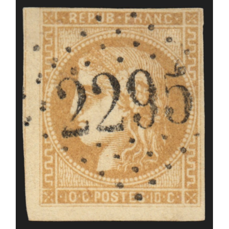 n°43B, Cérès Bordeaux, 10c bistre, Report 2, oblitéré GC 2295 MAZERES - TB