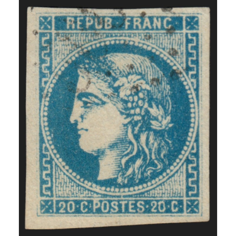 n°46A, Cérès Bordeaux, 20c bleu, Type III Report 1, effigie dégagée - TTB