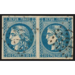 n°46B, paire avec une variété sur chaque timbre, Bordeaux 20c bleu - TTB