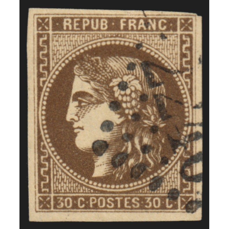 n°47d, Cérès Bordeaux, 30c BRUN-FONCÉ, oblitéré, signé MIRO - TB