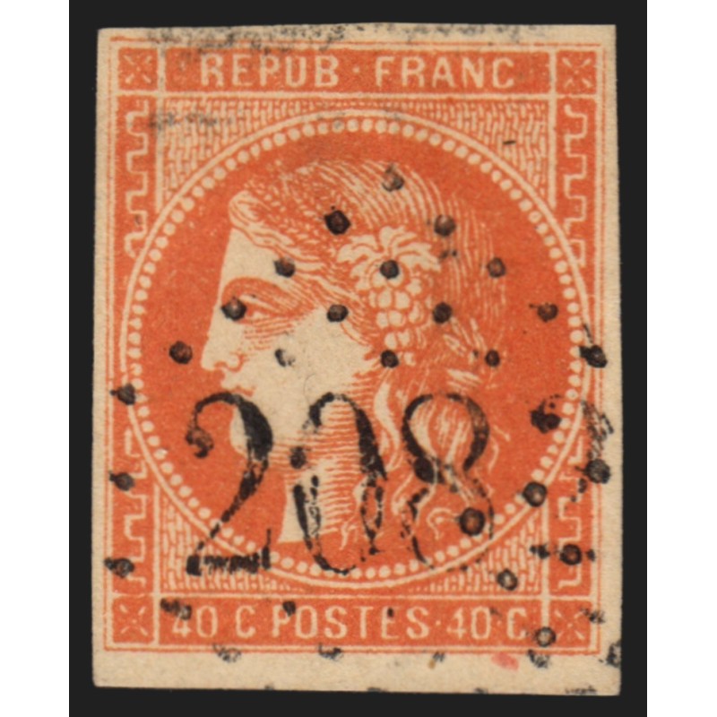 n°48, Bordeaux 40c orange, oblitéré Gros Chiffres, signé A.BRUN - TB