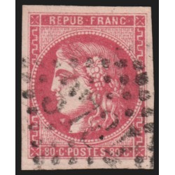 n°49, Cérès Bordeaux, 80c rose, oblitéré, signé CALVES - TB