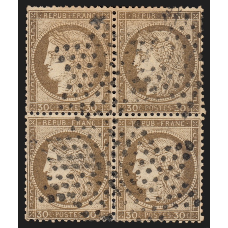 n°56, bloc de quatre, Cérès 30c brun, oblitéré étoile de Paris - TB