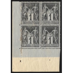 n°83, bloc de 4 coin de feuille, Sage 1c noir sur azuré, neuf ** - B/TB