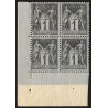 n°83, bloc de 4 coin de feuille, Sage 1c noir sur azuré, neuf ** - B/TB