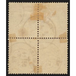 n°92, bloc de 4, Sage 25c bistre sur jaune, oblitéré càd NEVERS - TB