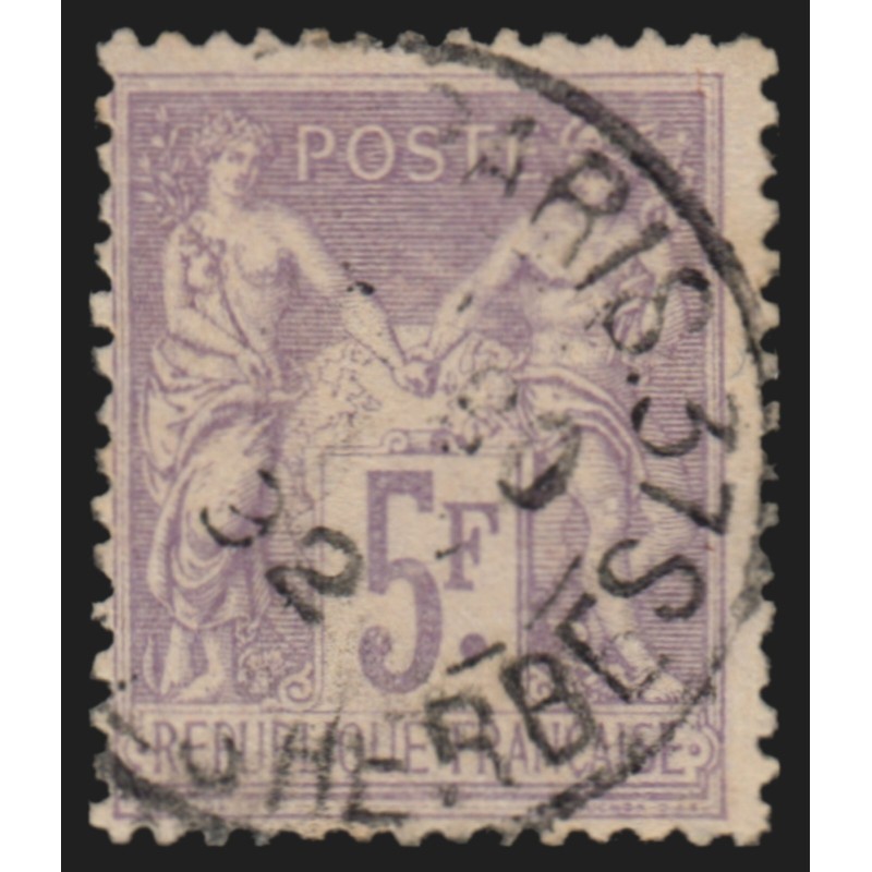 n°95, Sage 5fr violet sur lilas, oblitéré càd Paris 37 Malsherbes - TB