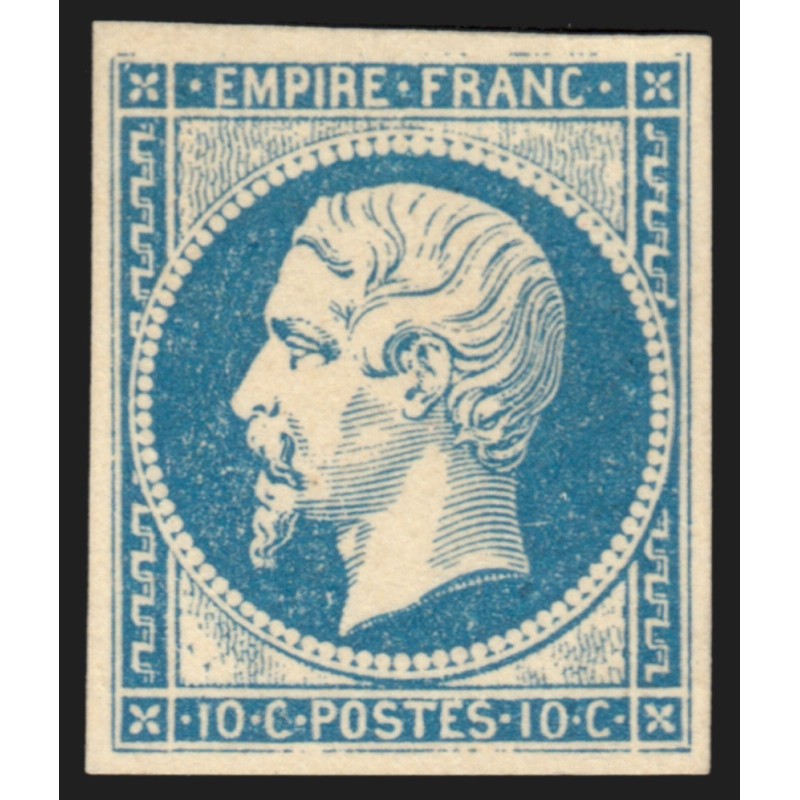 n°13, Napoléon III Empire, 10c bleu, essai sur papier-carton, neuf (*) - TB