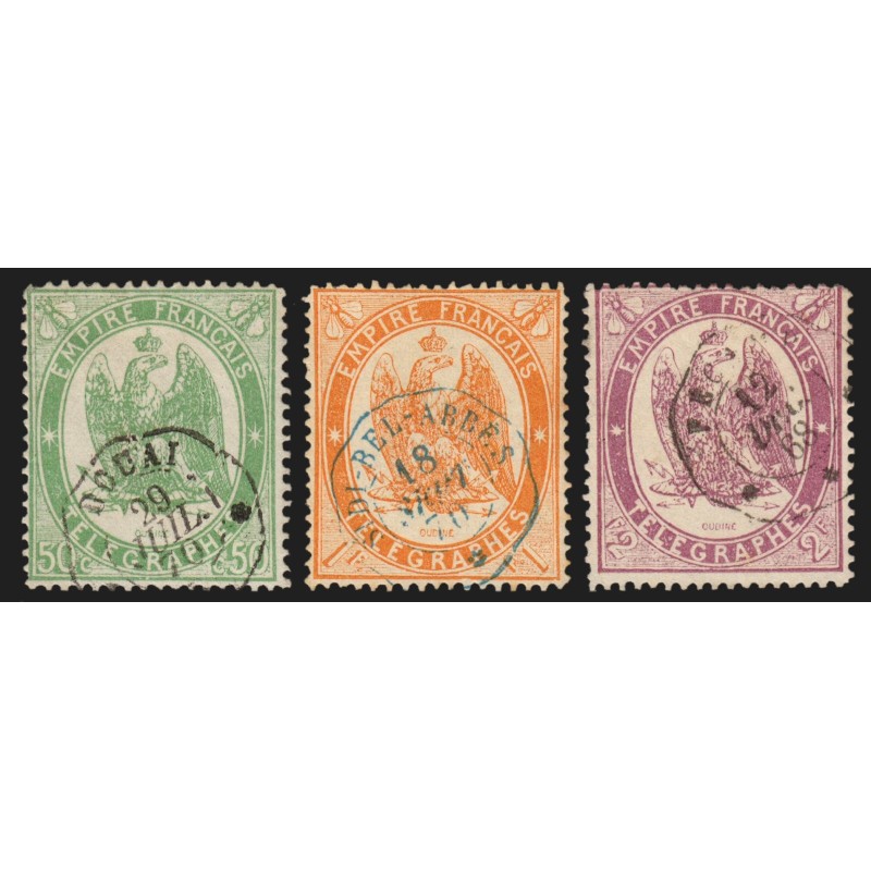 Timbres-Télégraphe n°6/8, Aigle impérial, les 3 valeurs oblitérées - TB