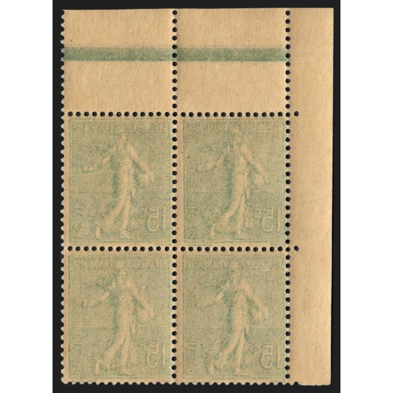 n°130h, variété "recto-verso", Semeuse lignée, 15c vert-gris, neuf ** - TB