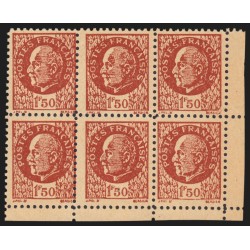 n°517d, bloc de 6 avec variété de piquage, Faux FFI, 1fr50 brun-rouge, neuf (*)