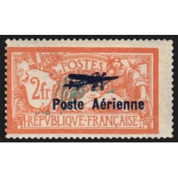 Poste Aérienne n°1, Merson surchargé, 2fr orange, neuf * légère trace de ch. TB