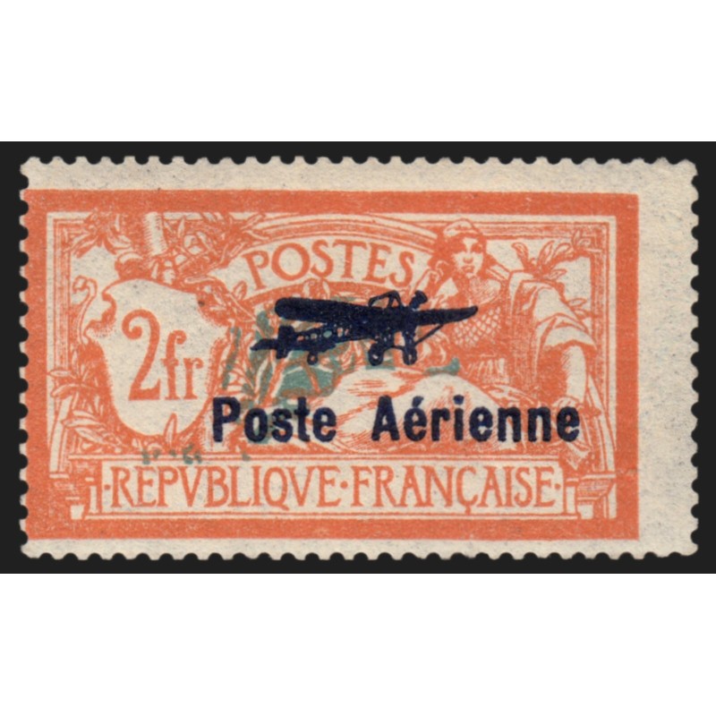 Poste Aérienne n°1, Merson surchargé, 2fr orange, neuf * légère trace de ch. TB