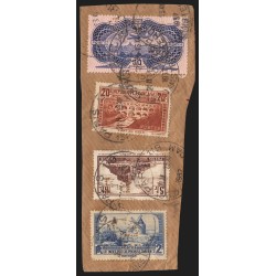 Poste Aérienne n°15 + Poste n°262 + 260 + 311 tous perforés "BI", sur fragment