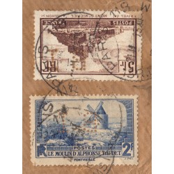 Poste Aérienne n°15 + Poste n°262 + 260 + 311 tous perforés "BI", sur fragment