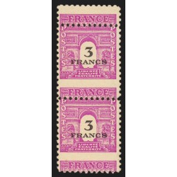 n°711b, paire, variété "piquage à cheval", Arc de Triomphe 3fr lilas, neuf **