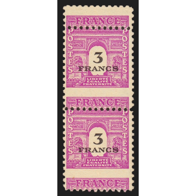 n°711b, paire, variété "piquage à cheval", Arc de Triomphe 3fr lilas, neuf **
