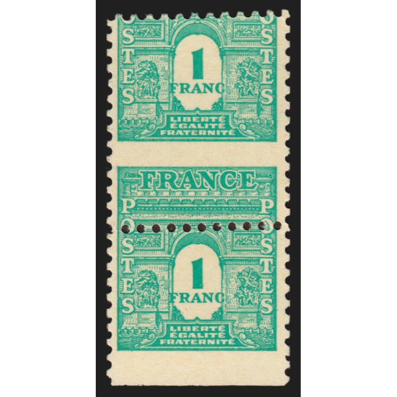 n°624, paire, variété "piquage à cheval", Arc de Triomphe 1fr vert, neuf **