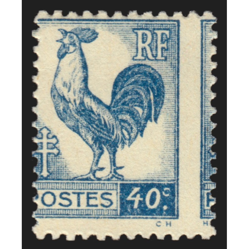 n°632, variété "piquage à cheval", Coq d'Alger 40c bleu, neuf ** - SUPERBE