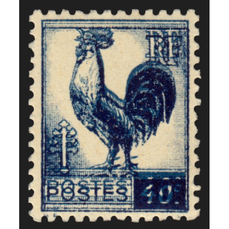 n°632, variété "impression double", Coq d'Alger 40c bleu, neuf ** signé COTIN