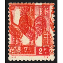 n°640, variété "impression double et à cheval", Coq d'Alger 2fr rouge, neuf **