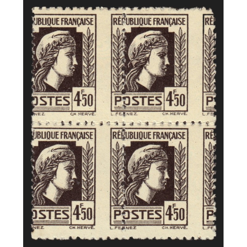 n°644, variété "piquage à cheval", Marianne d'Alger 4fr50 noir, neuf **/* TB