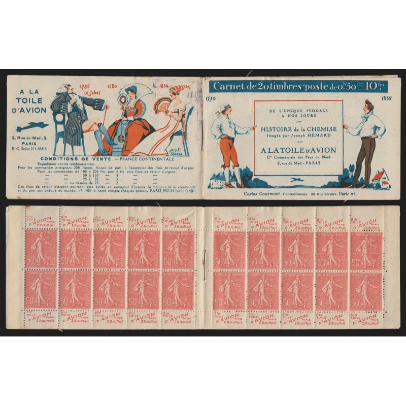 Carnet n°199-C44, Toile d'avion - Histoire de la chemise, neuf ** - défauts