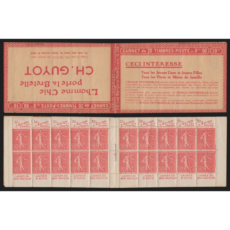Carnet n°199-C45, Toile d'avion - Laines St-Epin, 20 timbres, neuf * - B/TB