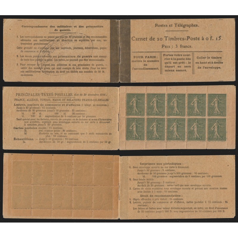 Carnet n°130-C2, papier GC, loi du 30 décembre 1916, neuf ** - B/TB