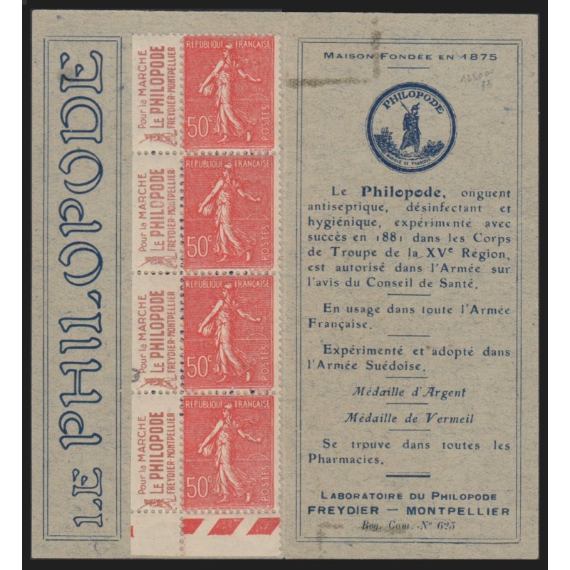 Carnet n°199-CP1, Le Philopode, 4 timbres, format 108x50mm, neuf ** - TB