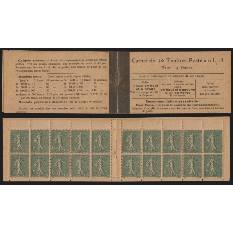 Carnet n°130-C5, papier GC, taxes révisées le 12 août 1919, neuf ** - B/TB