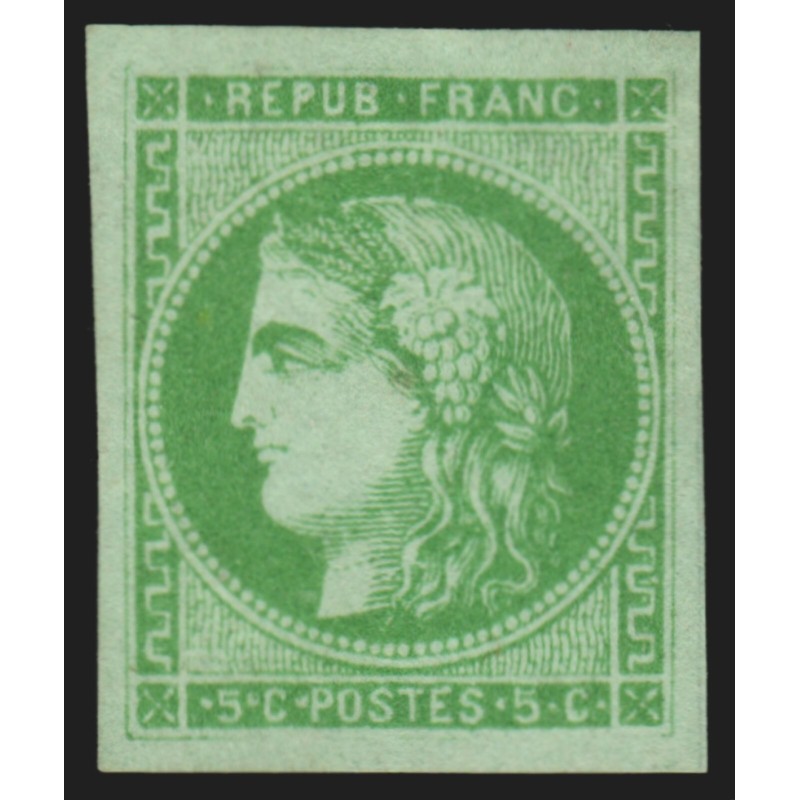 n°42B, Cérès Bordeaux, 5c vert-jaune, neuf * signé CALVES ROUMET et BRUN - TTB