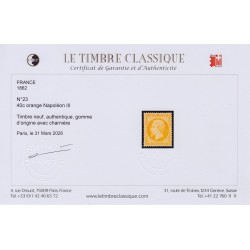 n°23, Napoléon 40c orange, neuf * signé CALVES et BRUN + Certificat - SUPERBE