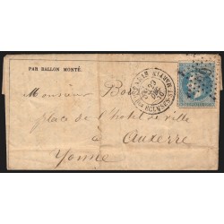 Ballon monté "L'Armée de la Loire" pour Auxerre Zone Occupée, Certificat ROUMET