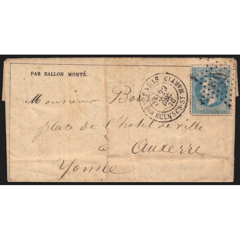 Ballon monté "L'Armée de la Loire" pour Auxerre Zone Occupée, Certificat ROUMET