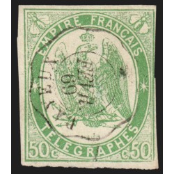 Timbres-Télégraphe n°2, Aigle impérial 50c vert, oblitéré càd BAYEUX Calvados