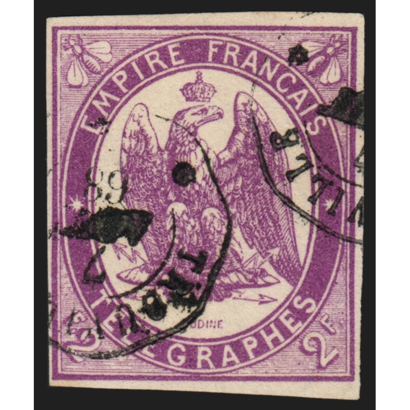 Timbres-Télégraphe n°4, Aigle impérial, 2fr violet, oblitéré càd TROUVILLE - TB