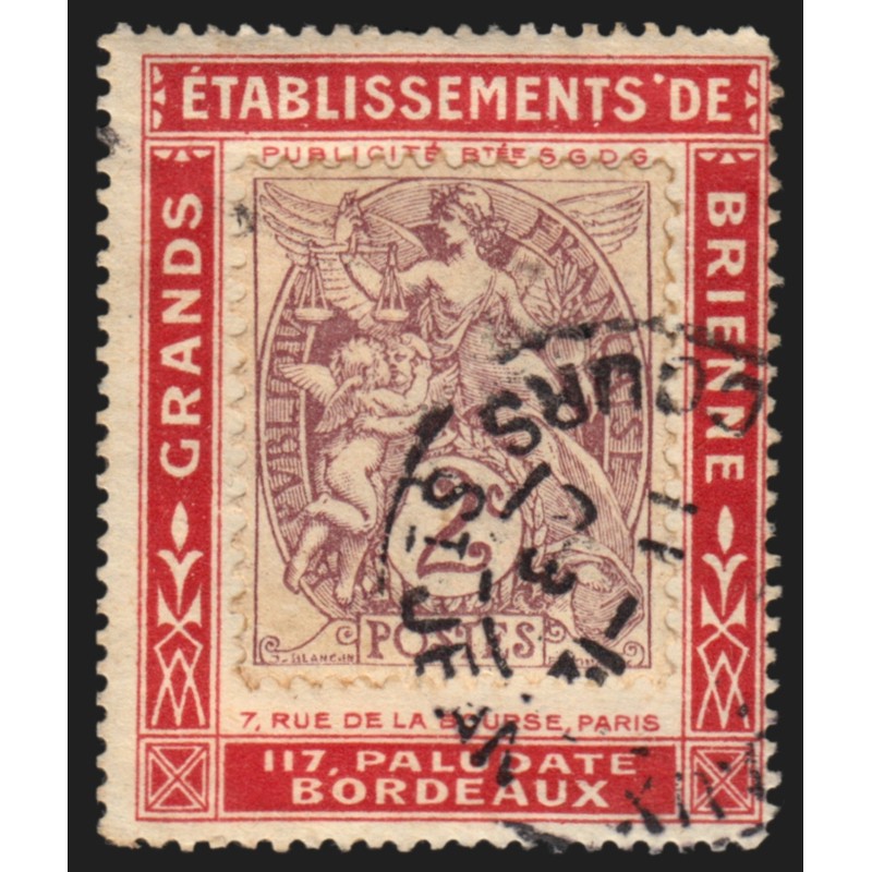 n°108 sur porte-timbres, type Blanc 1900, 2c brun-lilas, oblitéré - B/TB