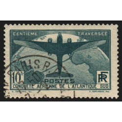 n°321, Traversée aérienne Atlantique-Sud, 10fr vert-foncé, oblitéré - TB