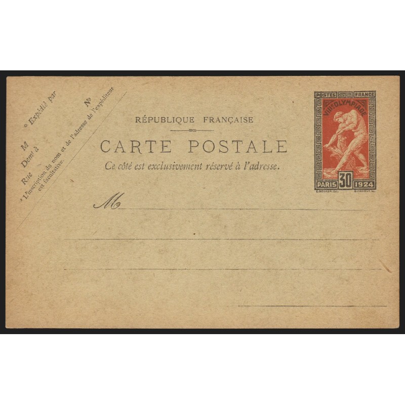 Entier Postaux 185-CP1, Jeux Olympiques de Paris 1924, neuf - TB