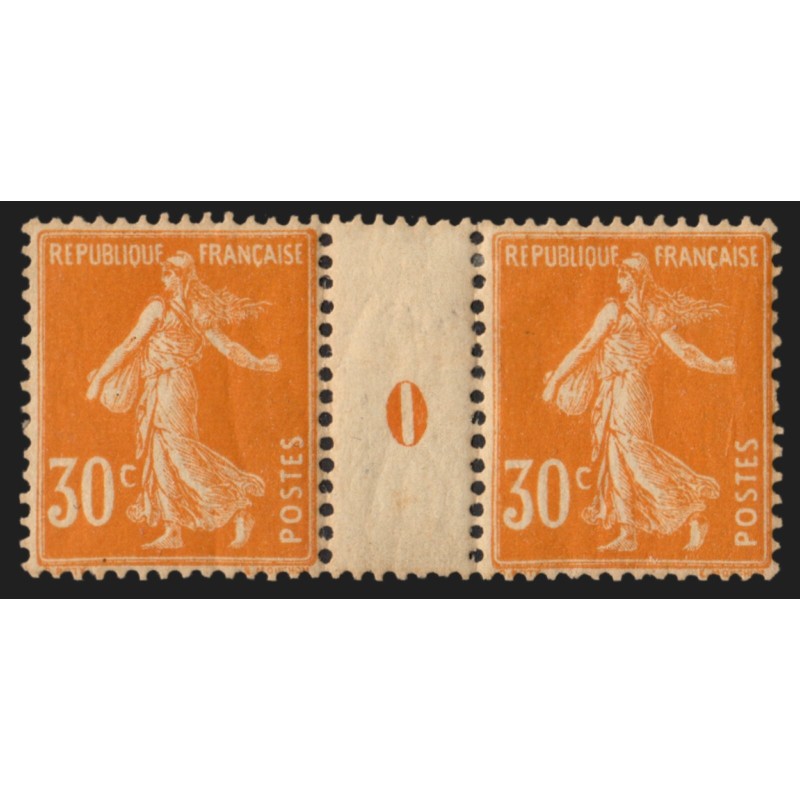 n°141, paire millésime 0, Semeuse camée 30c orange, neuf * avec charnière - TB