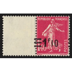 n°228, variété "surcharge à cheval", Semeuse 1fr10 sur 1fr40 rose, neuf ** TB