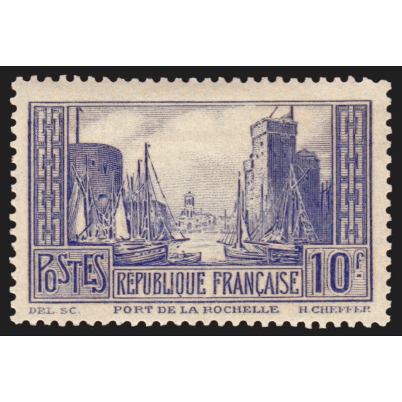 n°261c, Port de La Rochelle, 10fr bleu, Type II, neuf * légère trace de ch. TB