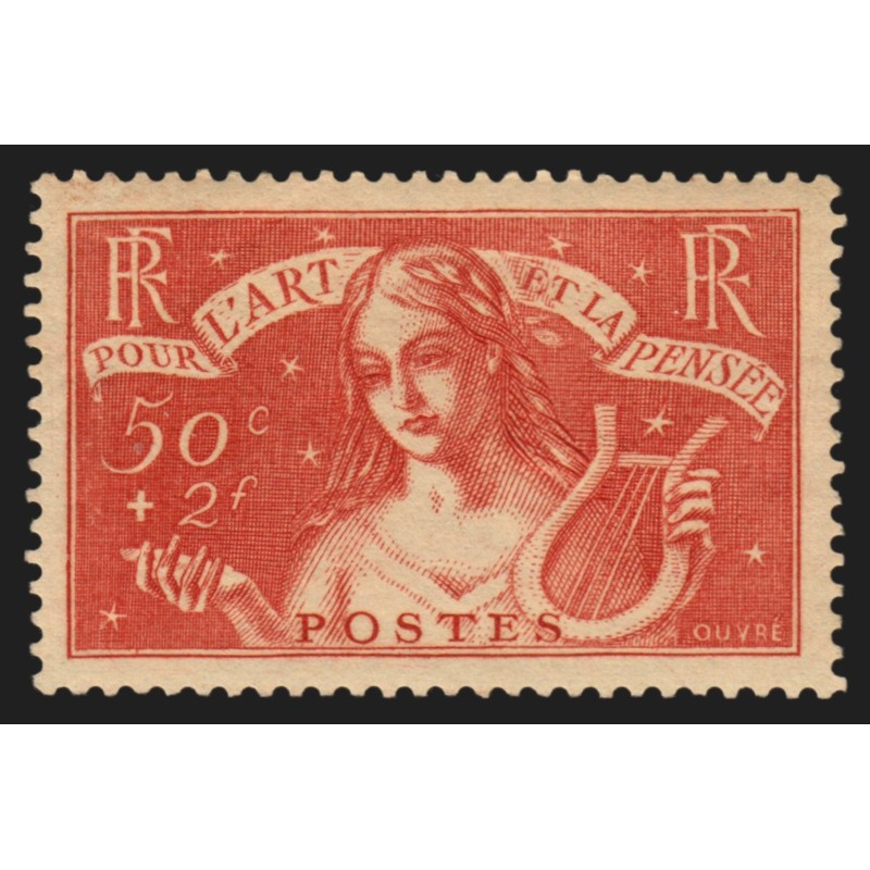 n°308, Art et Pensée, 50c+2fr rouge-brique, neuf ** sans charnière - B/TB