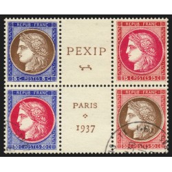 n°348/351 bloc central, Exposition philatélique Paris PEXIP 1937, oblitéré - TB