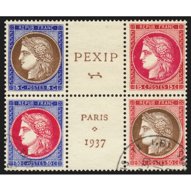 n°348/351 bloc central, Exposition philatélique Paris PEXIP 1937, oblitéré - TB