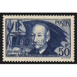 n°398a, variété "papier épais", Clément Ader 50fr outremer, neuf ** - TB