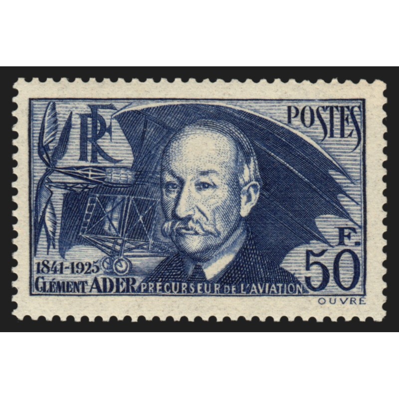 n°398a, variété "papier épais", Clément Ader 50fr outremer, neuf ** - TB
